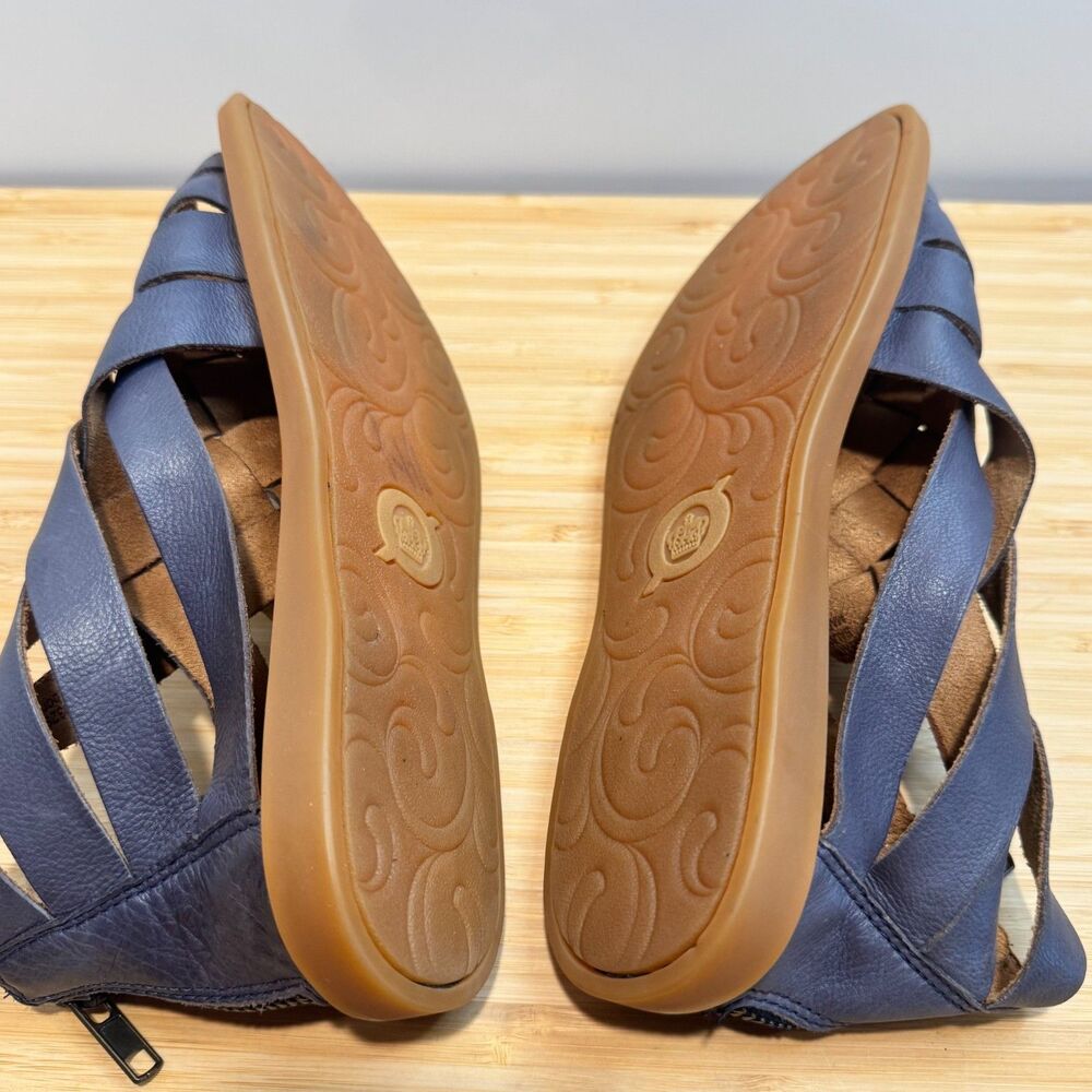 Born Iwa Woven Leather Gladiator Sandals Navy Blue Back Zip Comfort Women's 7M - Picture 11 of 14